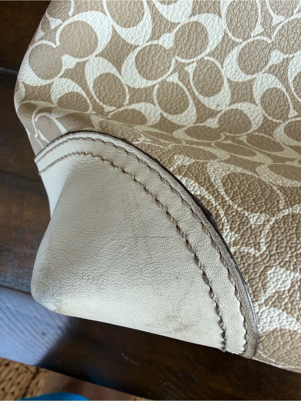 Coach Beige Tote with Pink Center Stripe